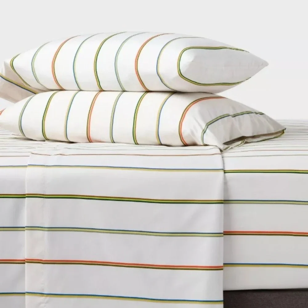 Twin Twin XL Microfiber Sheet Set Multi Colored Striped White Bedding